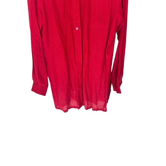 Max Mara Puro Lina Red Lagenlook Coastal Grandma Linen Button Up Blouse Size 14 - Picture 7 of 12